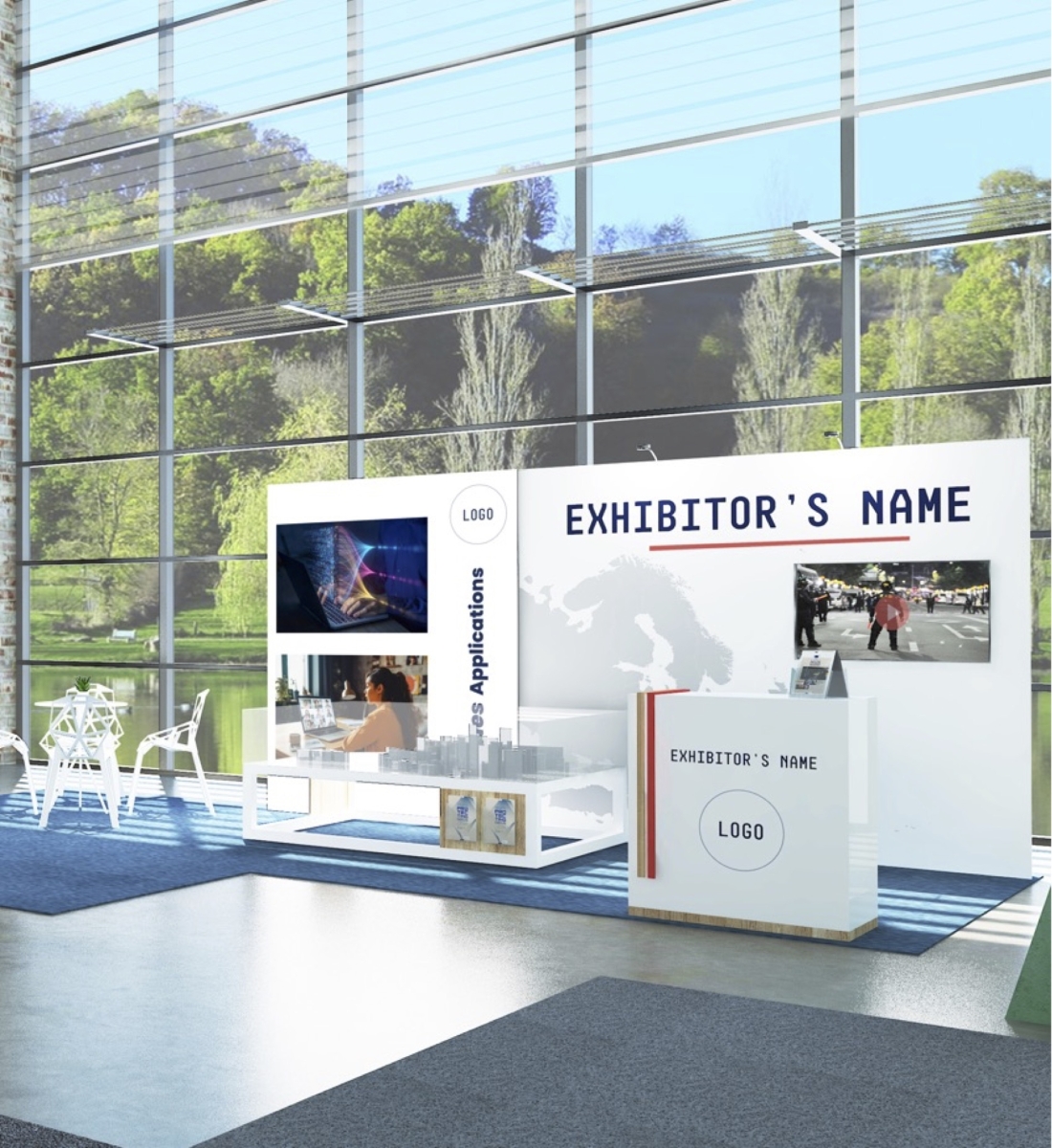 Stand with model demonstration area